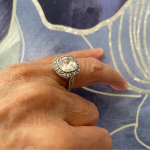 Large simulated diamond engagement ring.  3 to 4 carat size 5